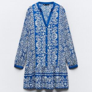 Zara Blue and White Floral Mini Dress
